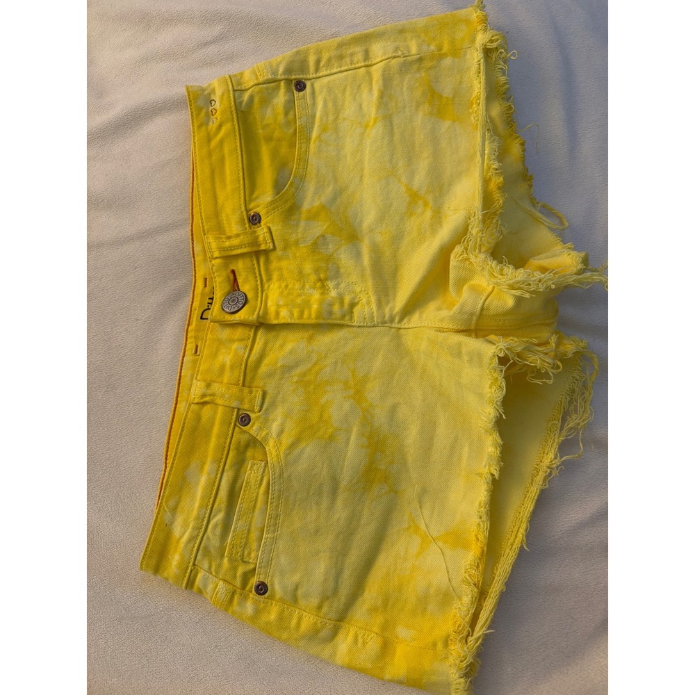 Dittos‎ Yellow Tie Dye Denim Cut Off Shorts Frayed Hem Festival Boho Small-4-27